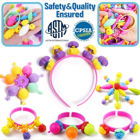 New Snap Pop Beads for Kids Jewelry Making Kit DIY Bracelets Hairband - Picture 3 of 13
